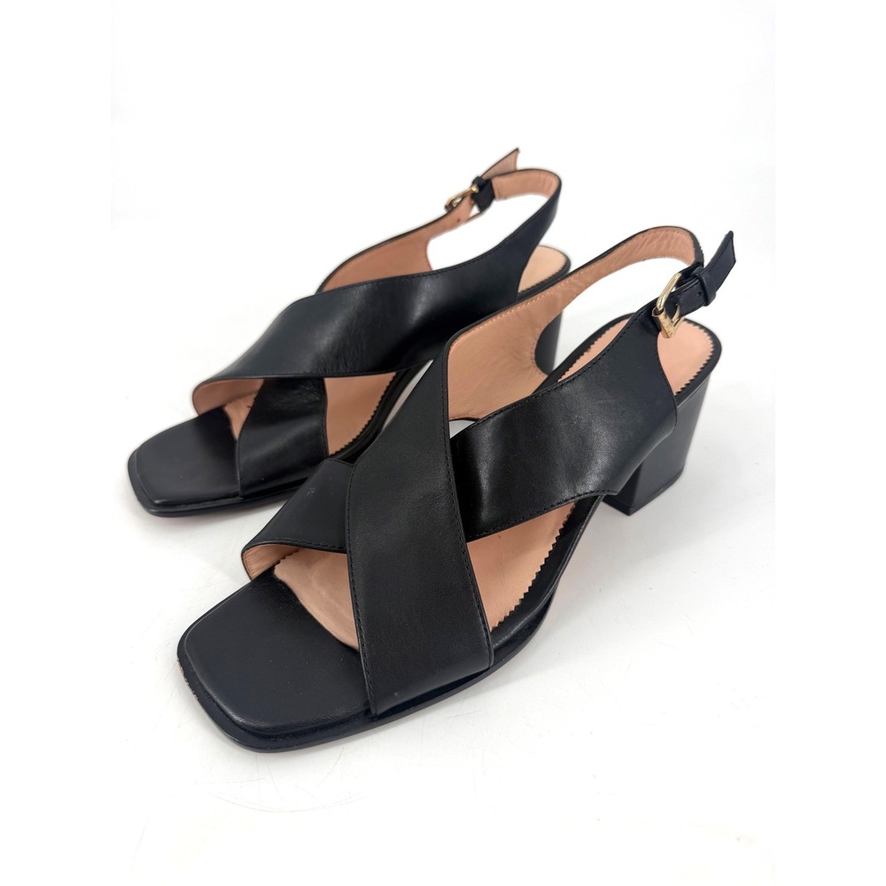J Crew Dylan Block Heel Sandal Womens 8.5 Black Leather Criss Cross Minimalist